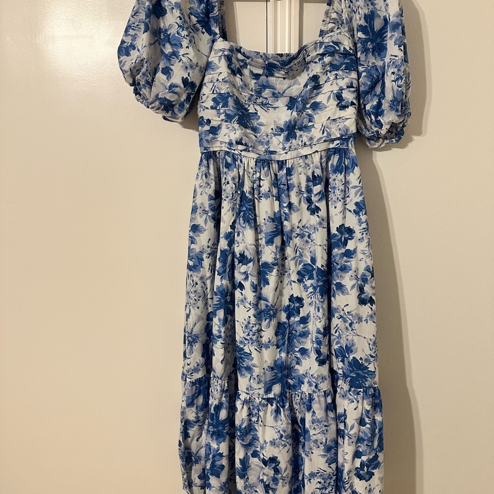 Abercrombie and Fitch Floral Blue and White Midi Dress